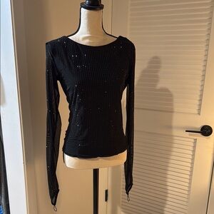 Black Sequin Long Sleeve Top